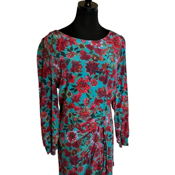Talbots Teal Floral Dress Mid-length Sustainable Size 16 - Picture 2 of 12